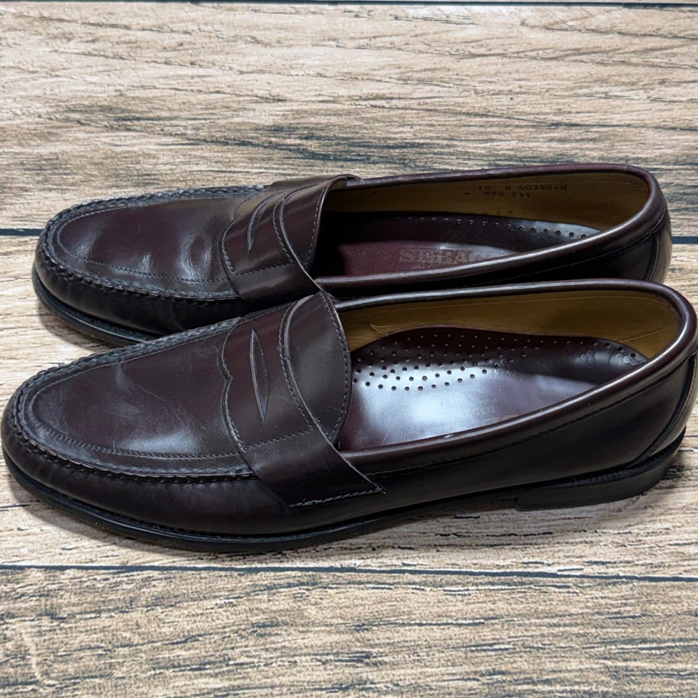 Sebago Penny Loafers Mens 14 Burgundy Leather Made in USA Classic Dress Shoes